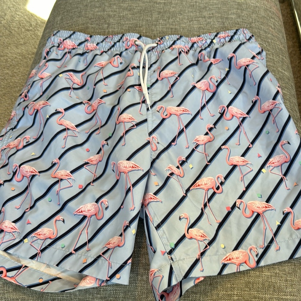 Trunks Surf & Swim Xxl Blue Flamingos Lined Drawstring Waist Men's Swim …